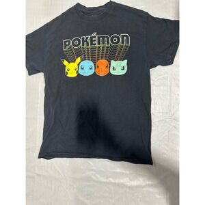 Pokemon Pikachu Bulbasaur Charmander Squirtle Graphic T-Shirt Black Mens Medium